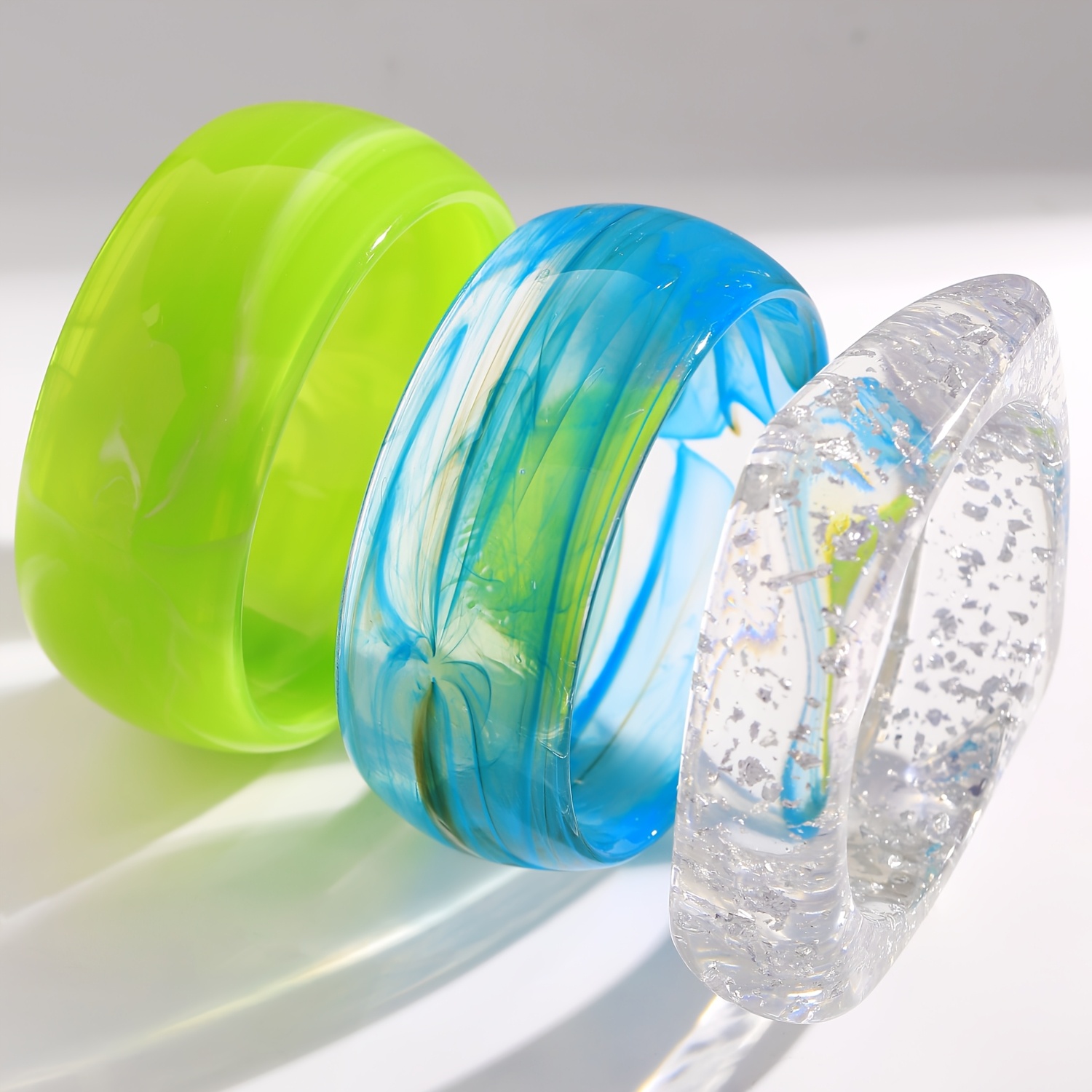 3pc Exaggerated Thick Colored Resin Bangle Bracelet Set