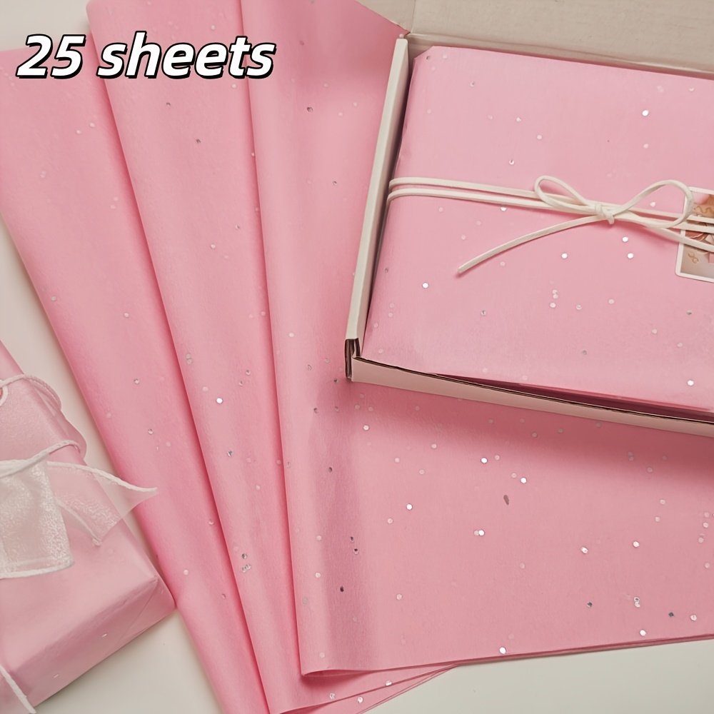 TEMU Feuilles de papier cadeau à paillettes roses QOQI - 20"x14" pour emballage de cadeaux, papier fin de cire/polymère avec couverture à paillettes