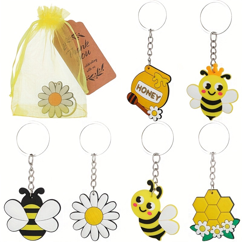 

36pcs, Cute Cartoon Bee Keychain World Festivals Theme Decoration Supplies Bees Sunflower Honey Bag And Honeycomb 6 Styles Key Ring Party Favors For Shower Favors School Carnival , Bee Decorations