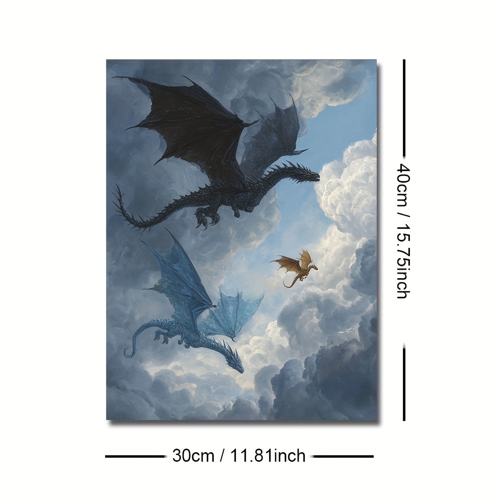 TEMU 2d Flat, 2d Flat, 1pc Unframed Bookish Wall Art Poster Cozy Fantasy Flying Dragon Canvas Print Dark Academia Minimalist Basgiath Wings Bookworm