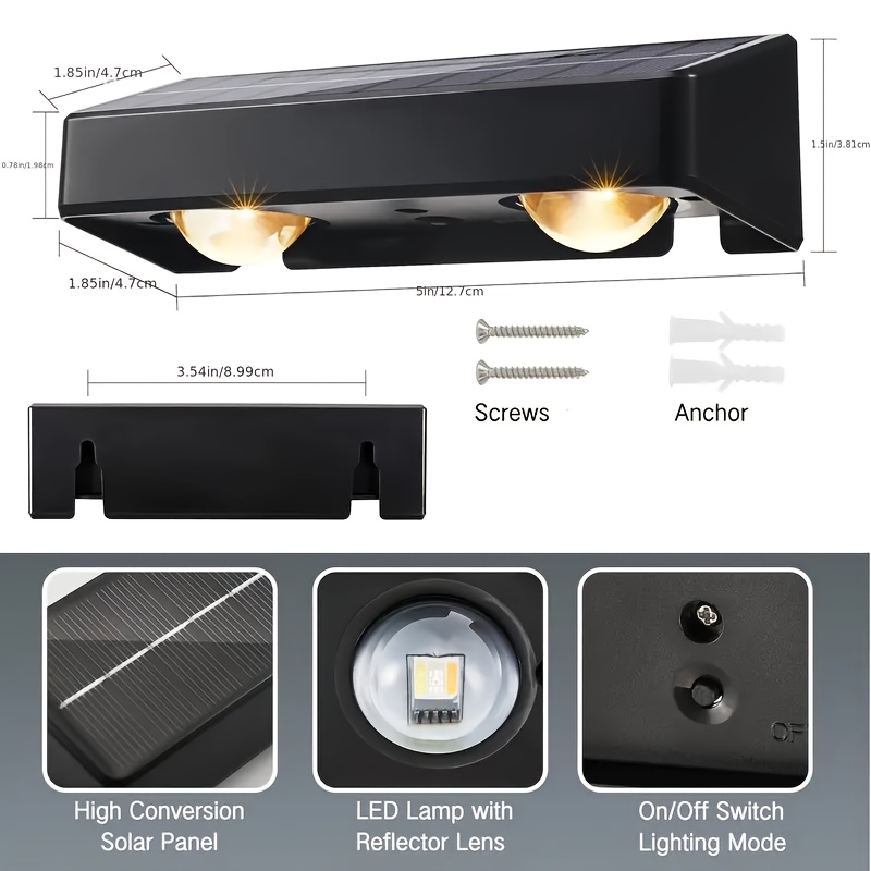 outdoor solar fence lights 4 pack warm   white rgb 7 color solar wall lights solar deck lights for railings walls deck fence porch lights lights street lights patio house and garage Product details 1