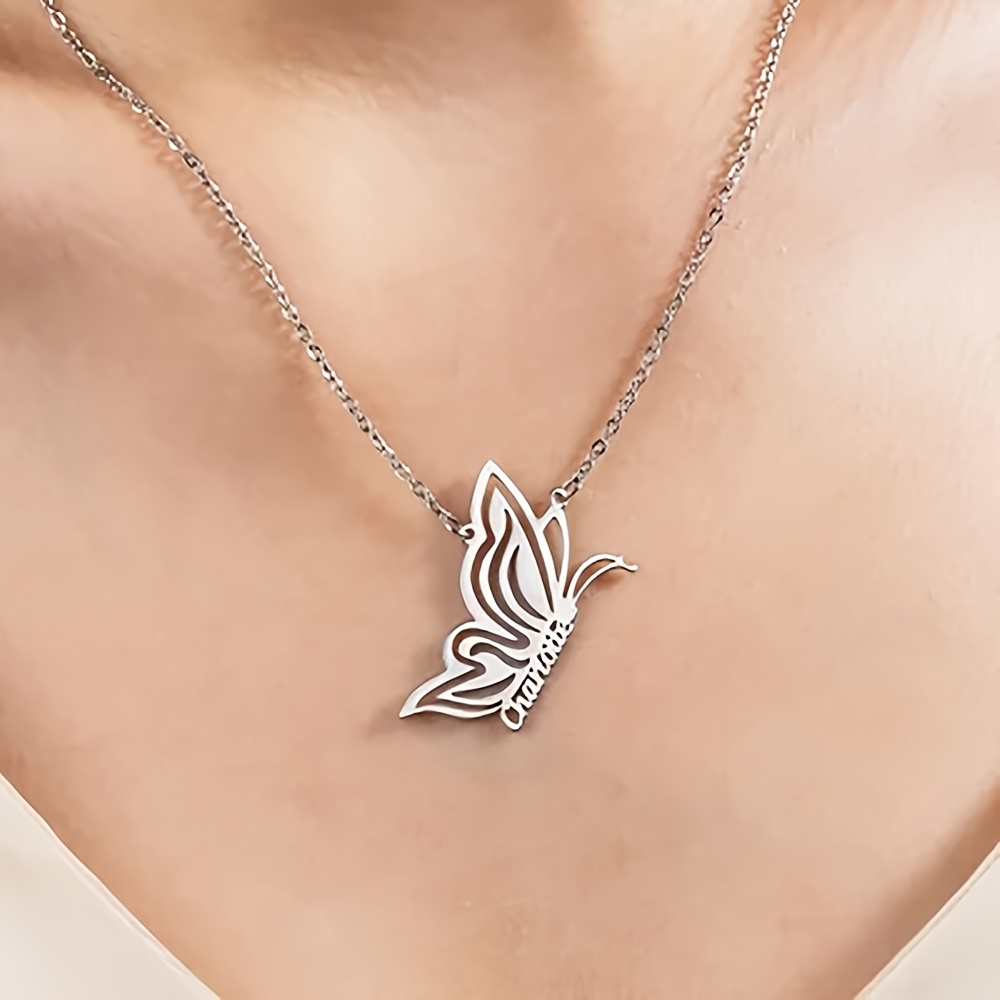 Personalized Women's Butterfly Name Pendant Necklace