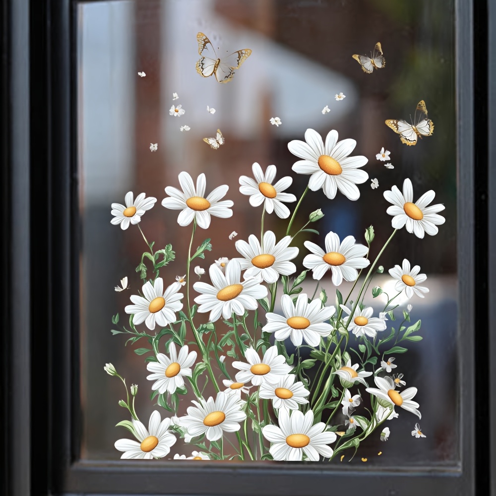 WandSticker4U - Raamstickers, bloemenweide, blauw (95 x 59