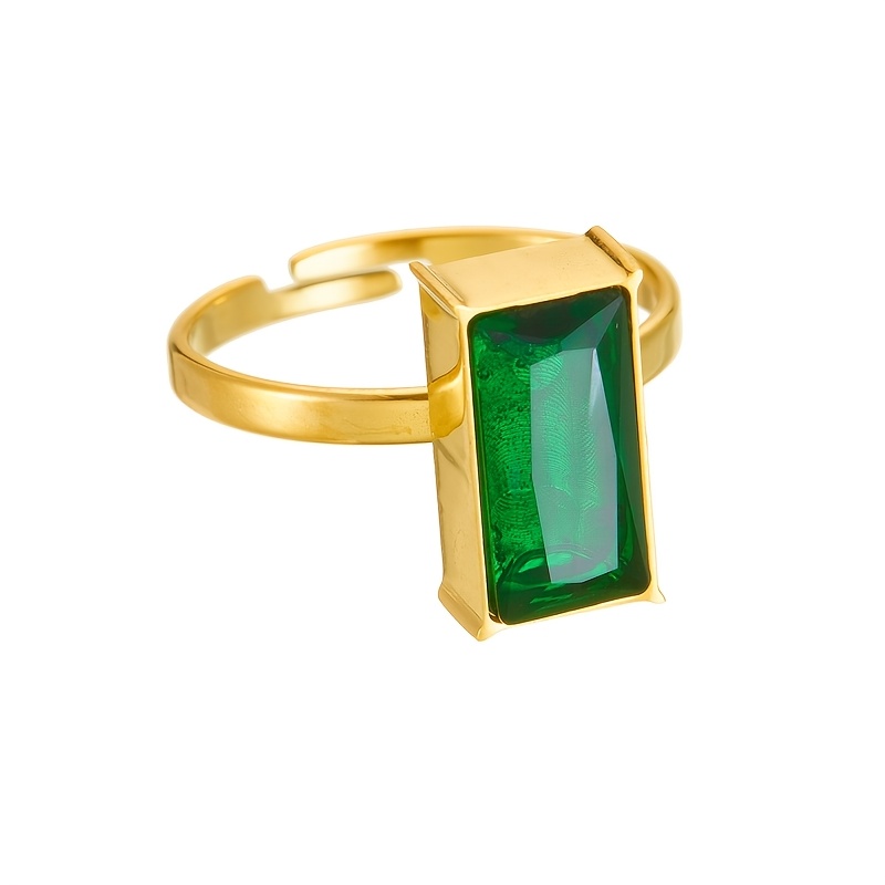 TEMU Bague pour femme en acier inoxydable 304 plaqué or 18k, bague ouverte avec taille baguette, bijou de chic pour tenues de bureau quotidiennes,