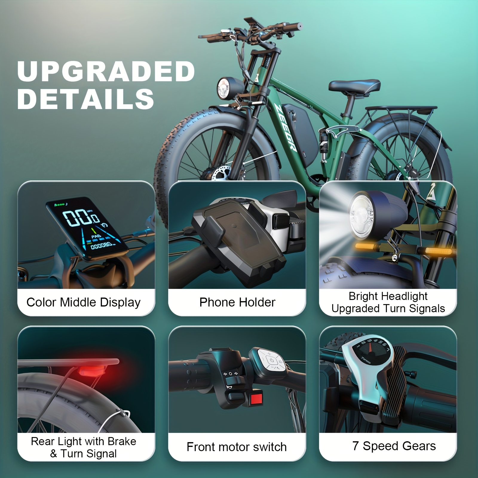 740w adult electric bike with dual motor 80nm torque 48v 52  4ah removable battery 26 all terrain tire mountain bike     speed front rear motor 15 20mph speed 300lb capacity   range disc brakes susp Product details 1
