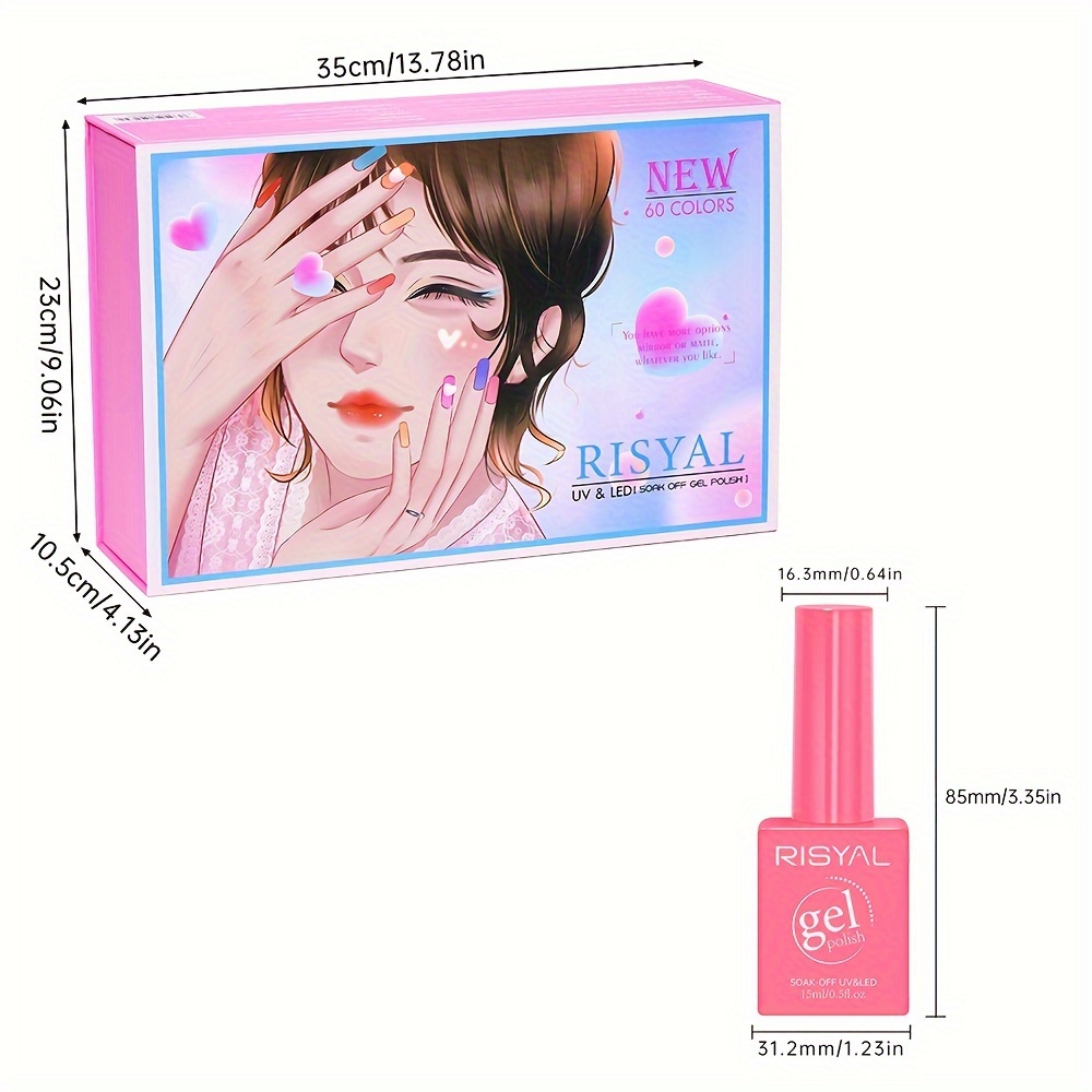 63pcs gel nail polish set 15ml each 60 color gels 1 base coat 1 top coat 1 matte top coat details 7