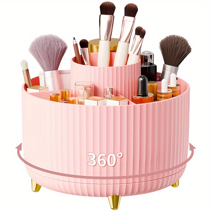 

360° Rotating Makeup Organizer - Spacious 5-compartment Storage For Brushes, Lipsticks & More - Space-saving Design