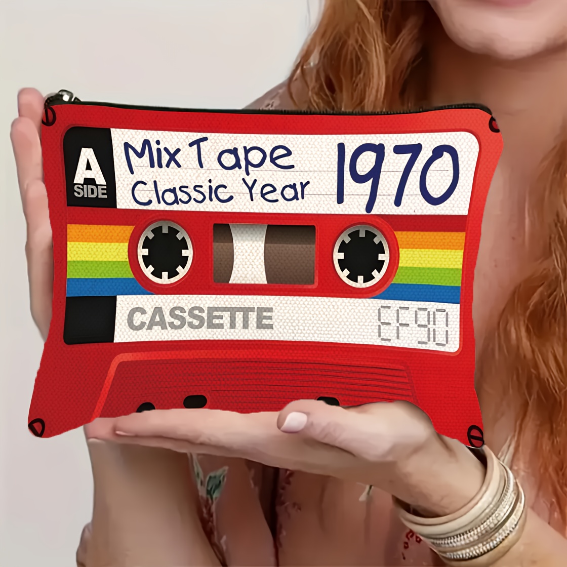 Image of Retro Cassette Tape Makeup Bag - Foldable Travel Organizer, Cosmetic Pouch With Zipper - Vintage Gift For Music Lovers