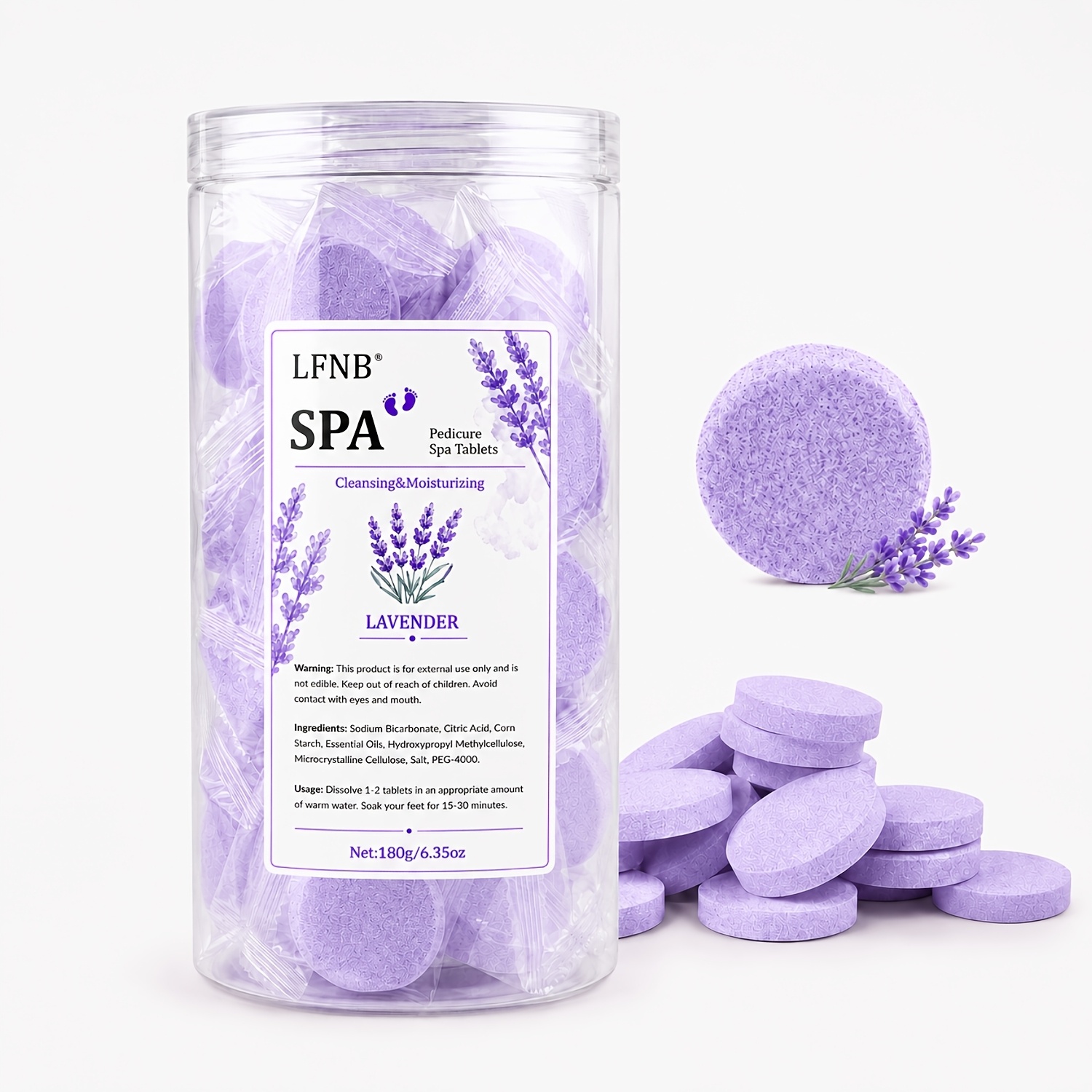 TEMU 30pcs Foot Spa Bath Salt Effervescent Tablets, Natural Essential Oils, Rose, Lavender, And Mint Extracts, For Deep Cleansing And Moisturizing.