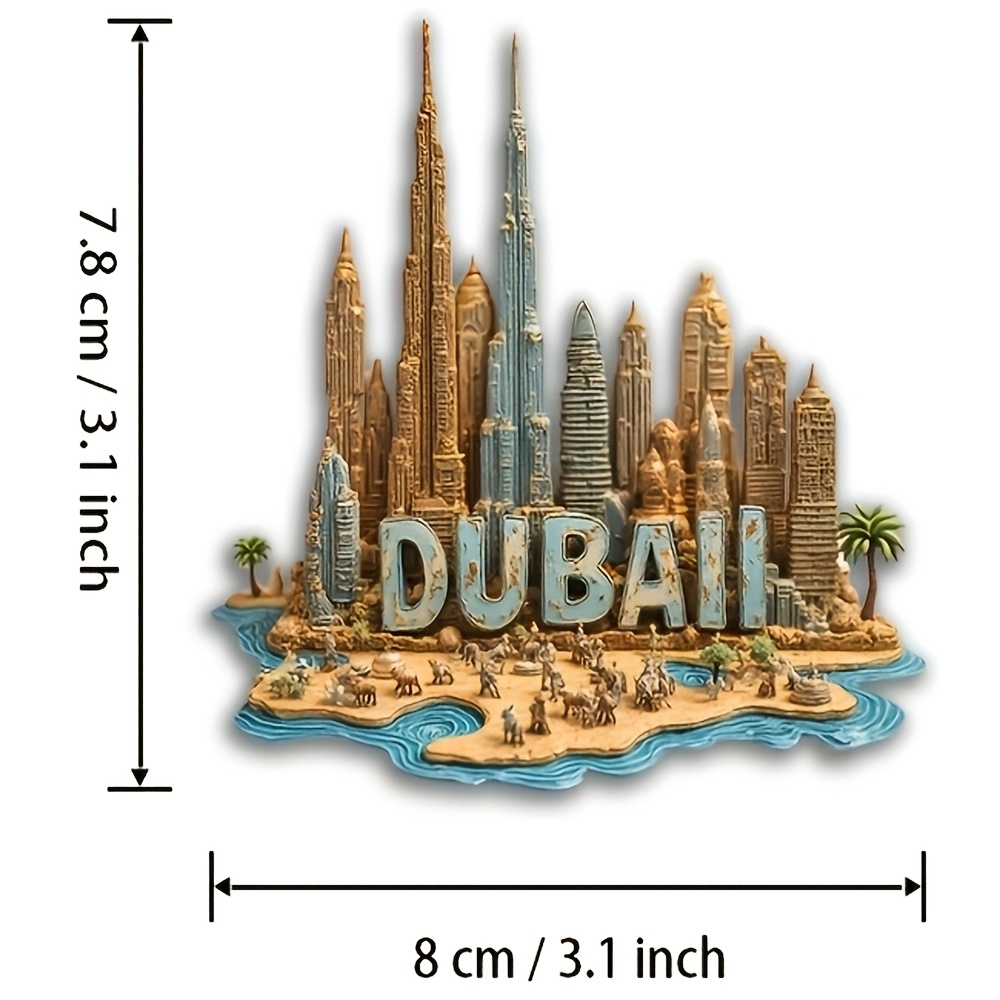 TEMU 1pc Dubai And Fridge Magnet - Morandi Color Acrylic Material, Suitable For Travel Decor, Pop Art Gift, Rectangular Fridge Tile, Souvenir
