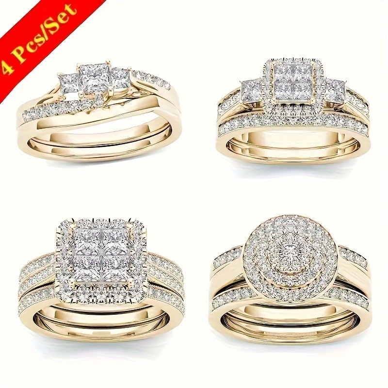 

4 Styles/set Of Fashionable Women's Exquisite Synthetic Zirconia Electroplated , Perfect Gift Jewelry For Engagement And Wedding Anniversary Commemoration