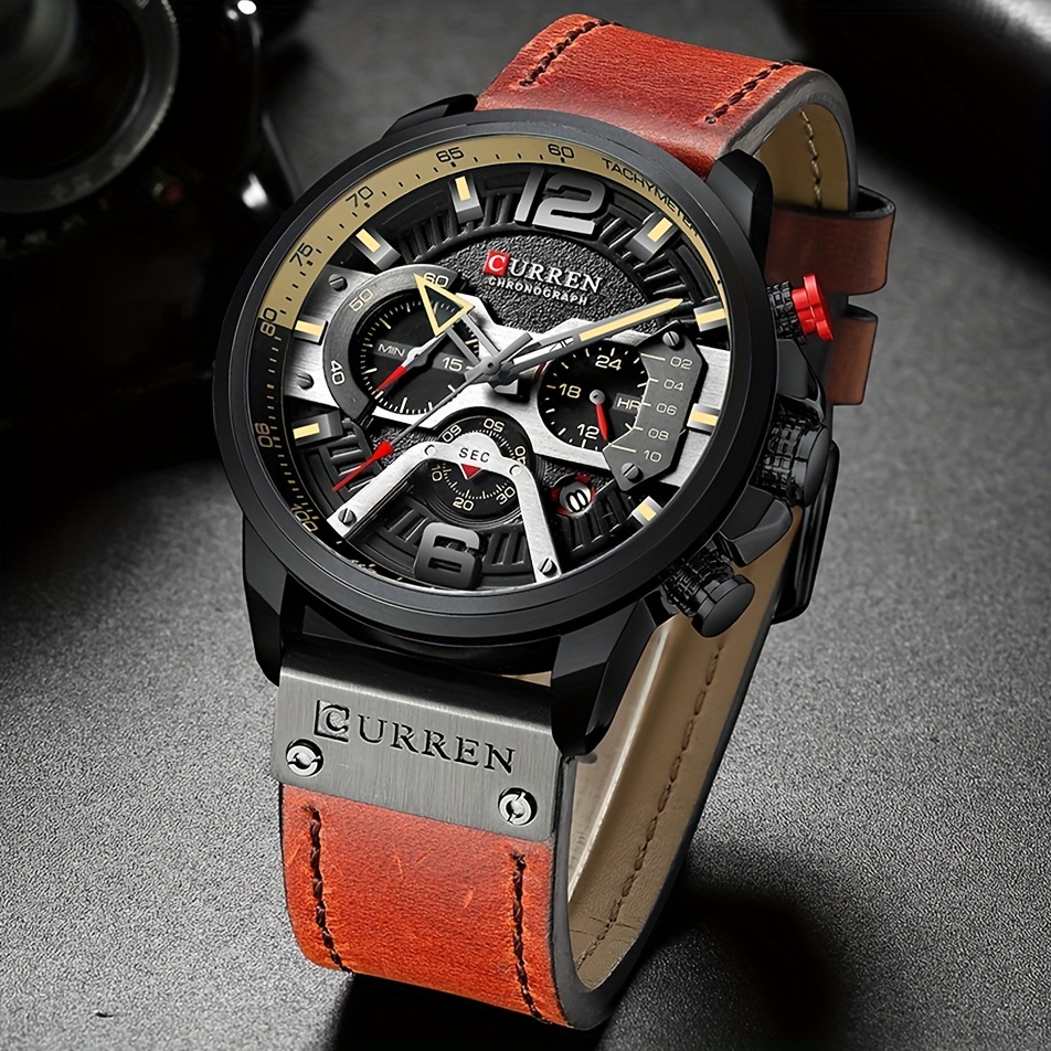   mens watches business chronograph   leather strap   quartz wrist watch   7