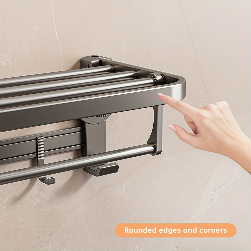  modern chrome wall mount towel rack with hooks suction cup installation no drill moveable with electricity free for bathroom towel storage Product details 8