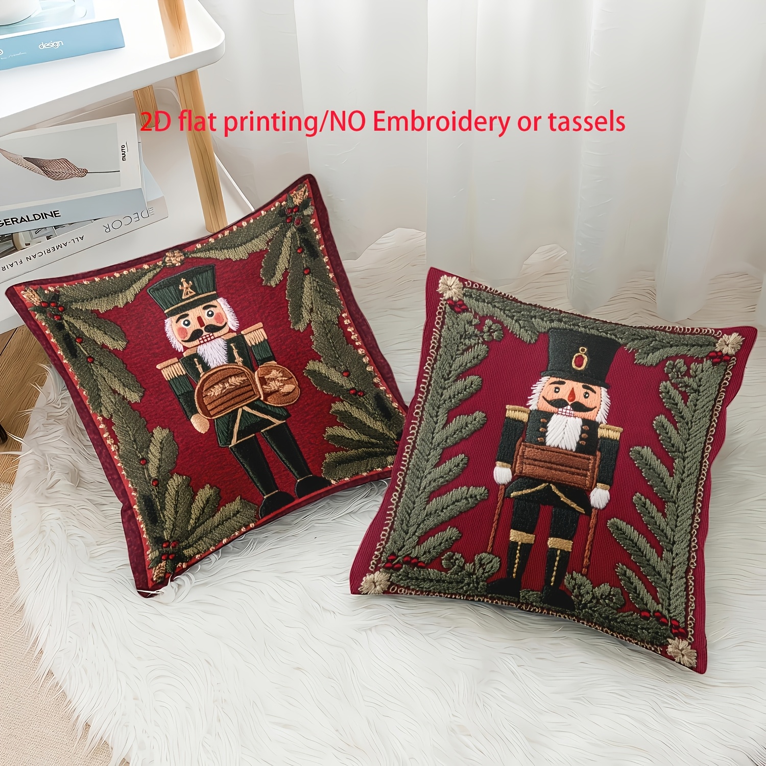 TEMU Lot de 2 taies d'oreiller carrées, impression 2D à plat/ broderie ni , décoration de maison pour du Printemps, style décoratif cadeau du Nouvel