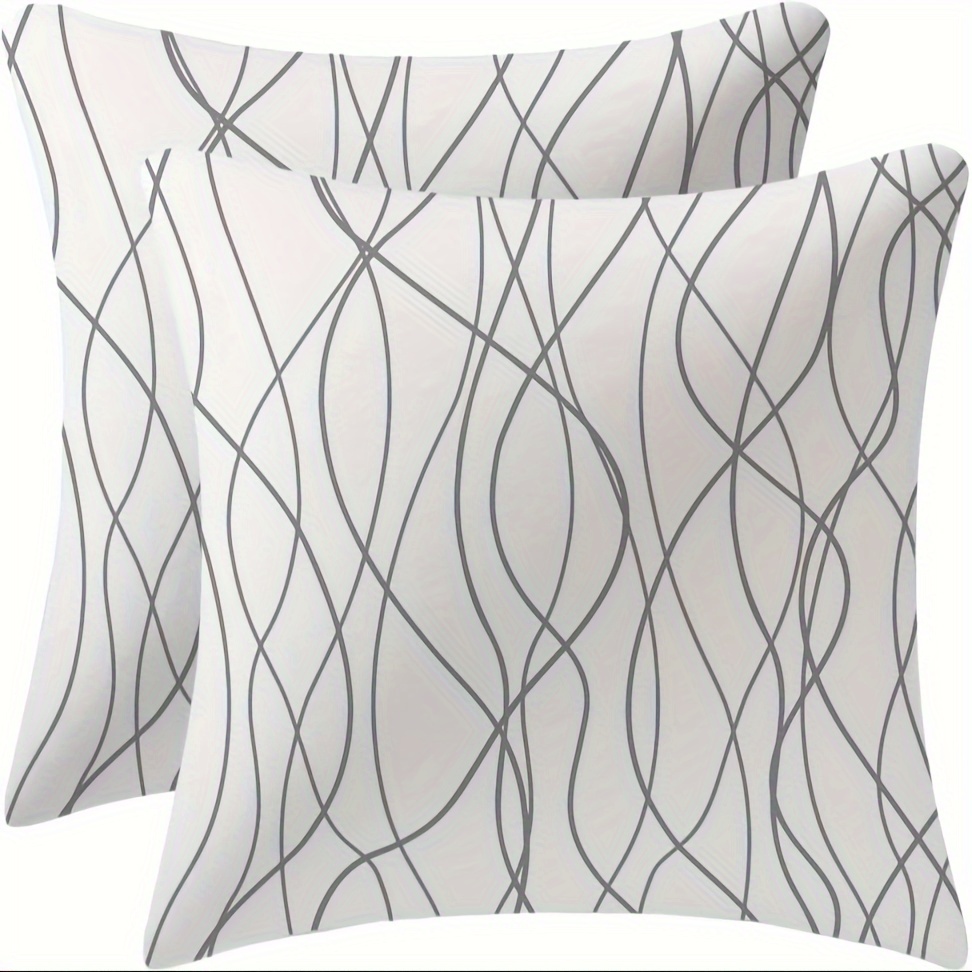 

Set Of 2 Decorative Throw Cushion Covers - Contemporary Style, Woven Polyester, Abstract Pattern, Zippered, Machine Washable, For Various Room Types - 16x16, 18x18, 20x20 Inches, Grey And White