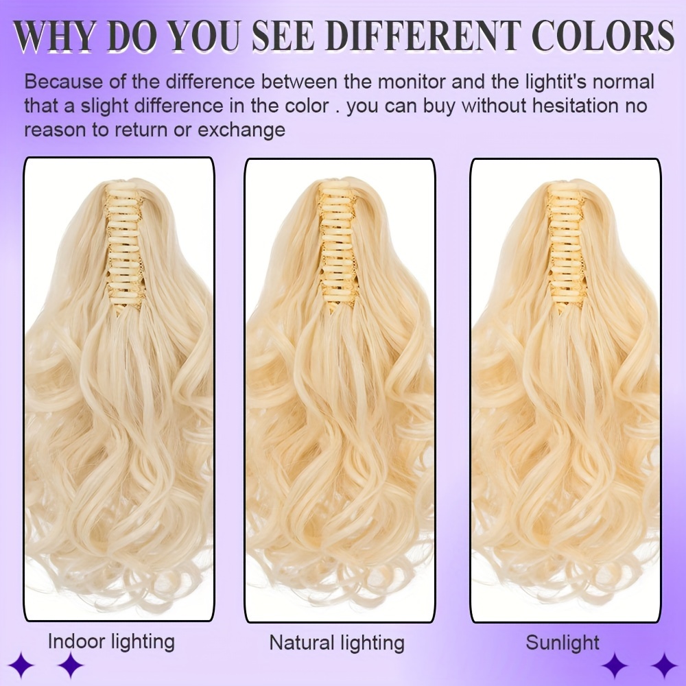 14inch 35cm claw ponytail extension short curly clip in hair extensions jaw pony tail thick wavy synthetic soft hairpiece   blonde for women natural looking highlights   daily halloween party use details 9