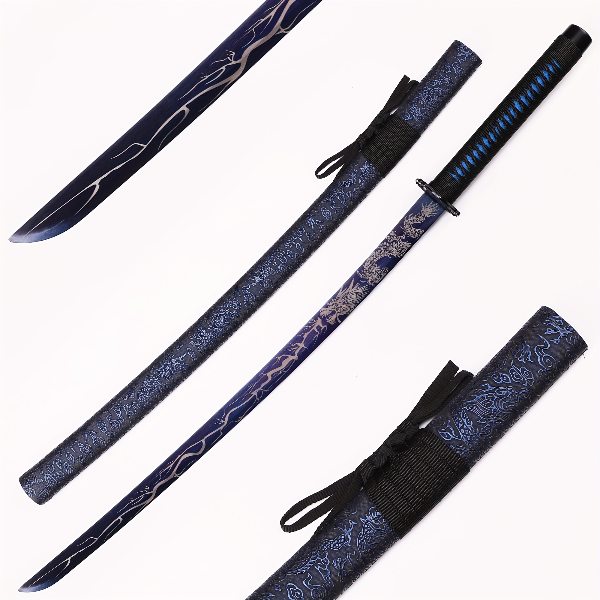 

39" Handcrafted - High Steel, Japanese With Anti-slip Handle, Intricate Floral/lightning Pattern - Ideal For Costume, Decor & Collectors, Not Sharp