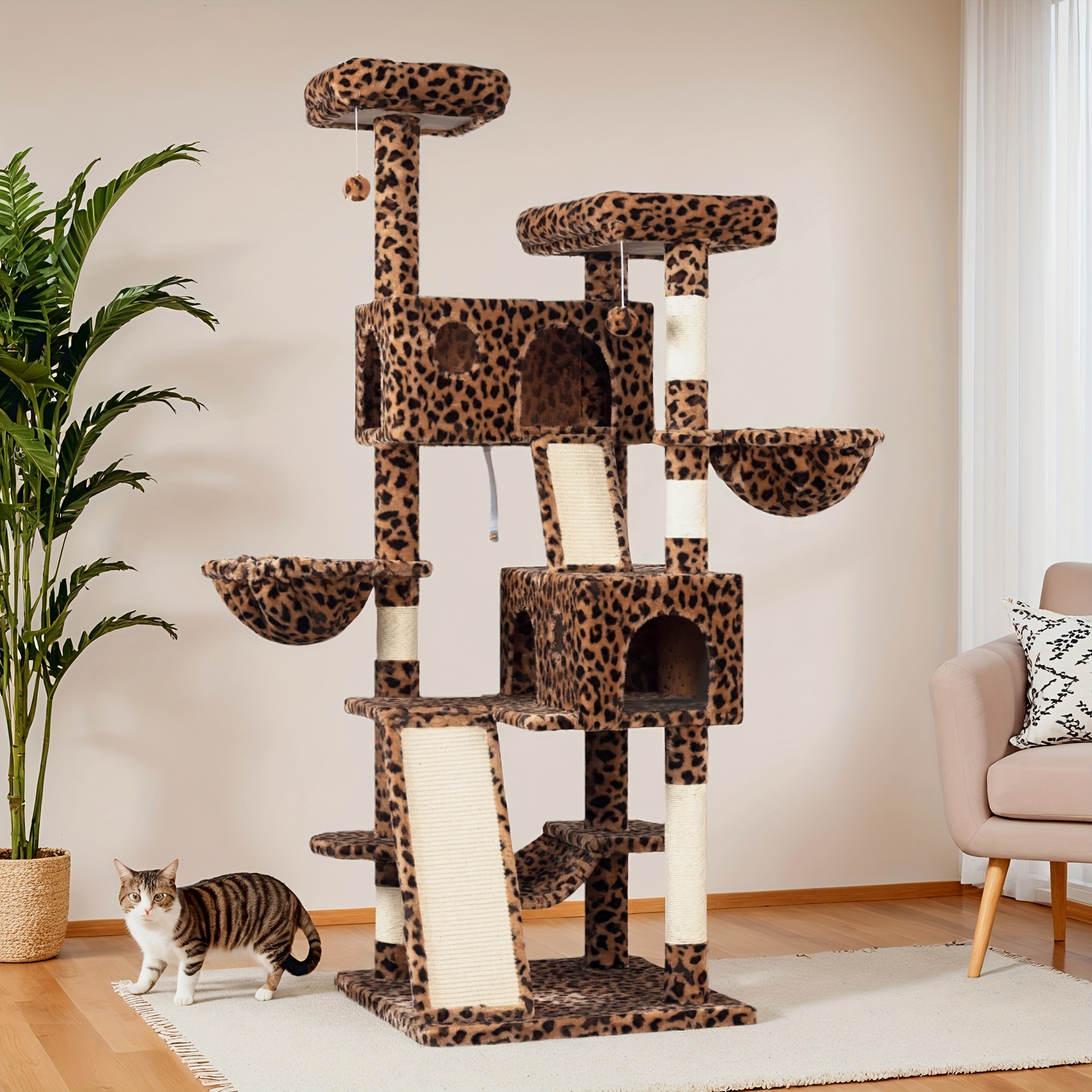 TEMU Hoomic 65in Multi-level Large Cat Tree Tower For Indoor Cats/ Furniture Activity Center With Wide Base/cozy Plush Cat Perches/cat Condo With