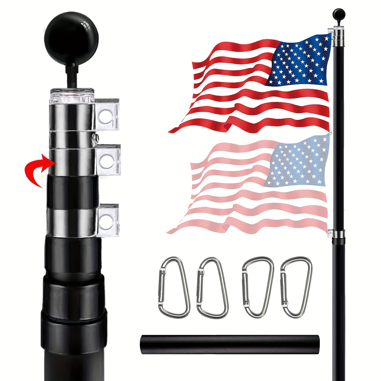 30ft Sectional Flag Pole Kit, Heavy Duty Aluminum Outdoor In-Ground  Flagpole * Top, 3x5 USA Flag for Residential commercial Outdoor  Garden(25ft, Black)