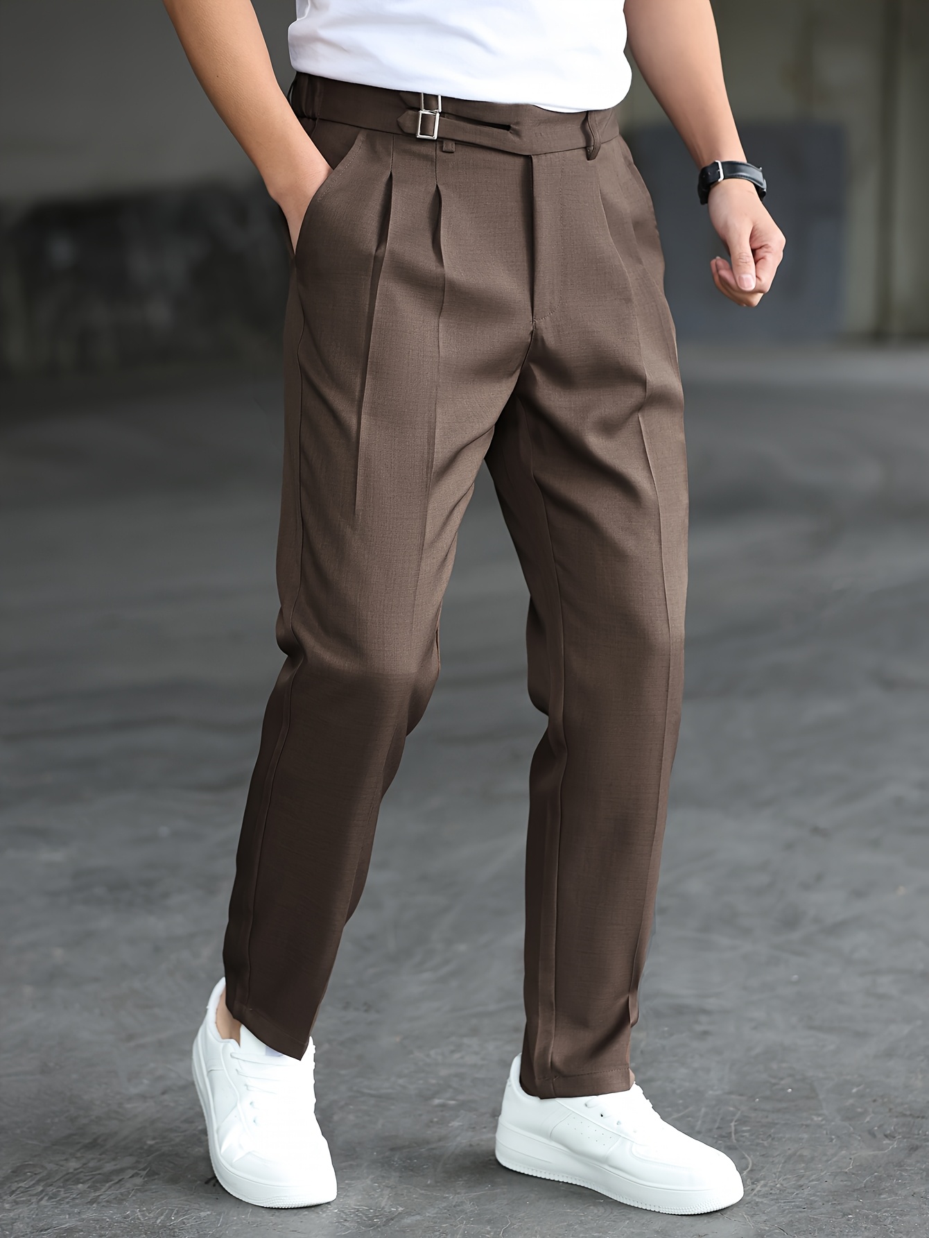 Men's Double-Waistband Light Business Trousers / Men's Gentleman's Double-Pleated Casual Trousers / Men's Spring/Autumn Light Business Long Pants