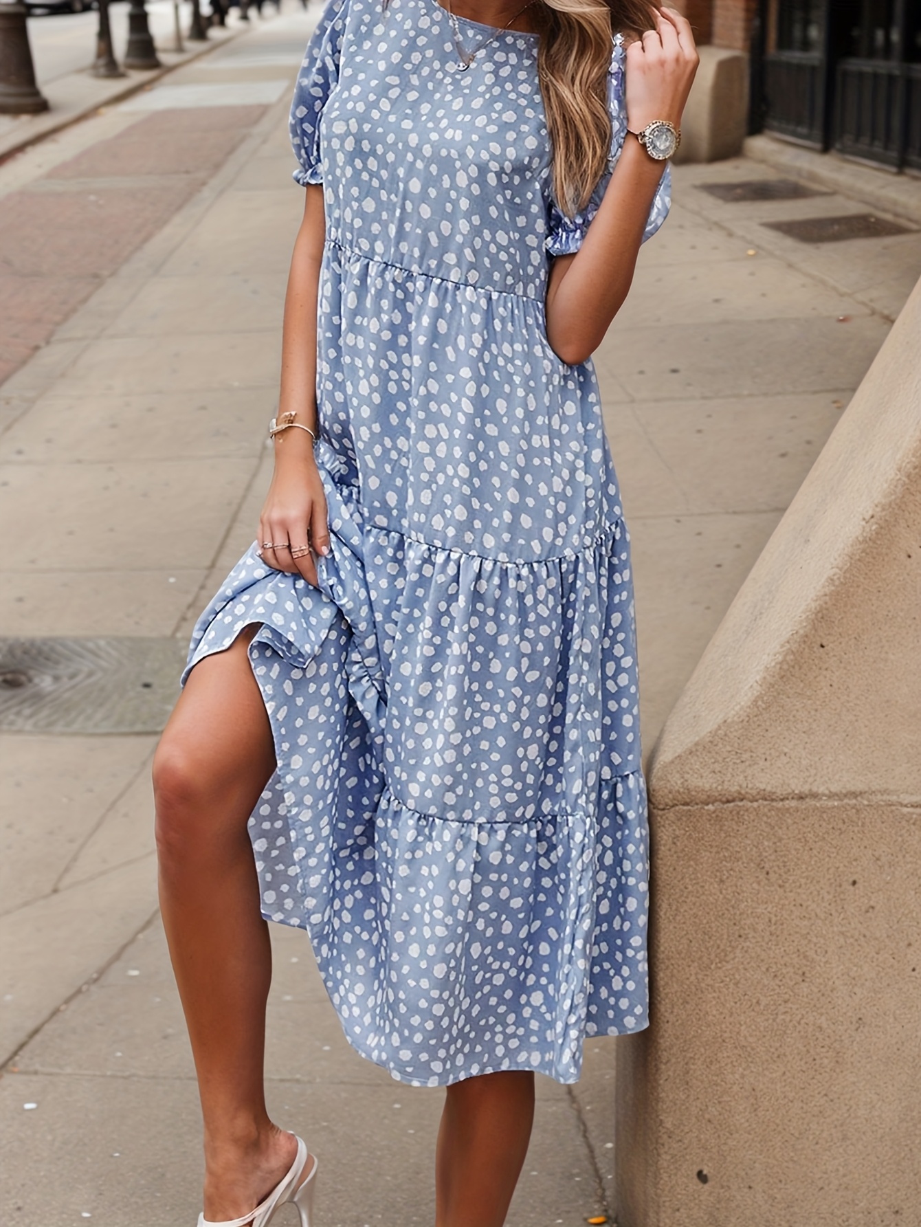 knee length dresses for ladies Women's Navy & Purple Floral Print Midi Dress