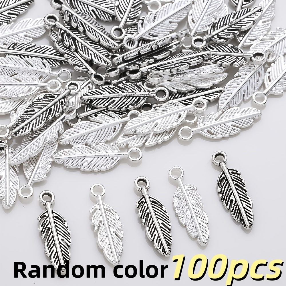 TEMU 100pcs Pendentifs de Plumes 5X15Mm, Pendentifs de Plumes Argentées Style Tibétain Perles en Alliage pour la Fabrication de Bijoux Attrape-Crânes