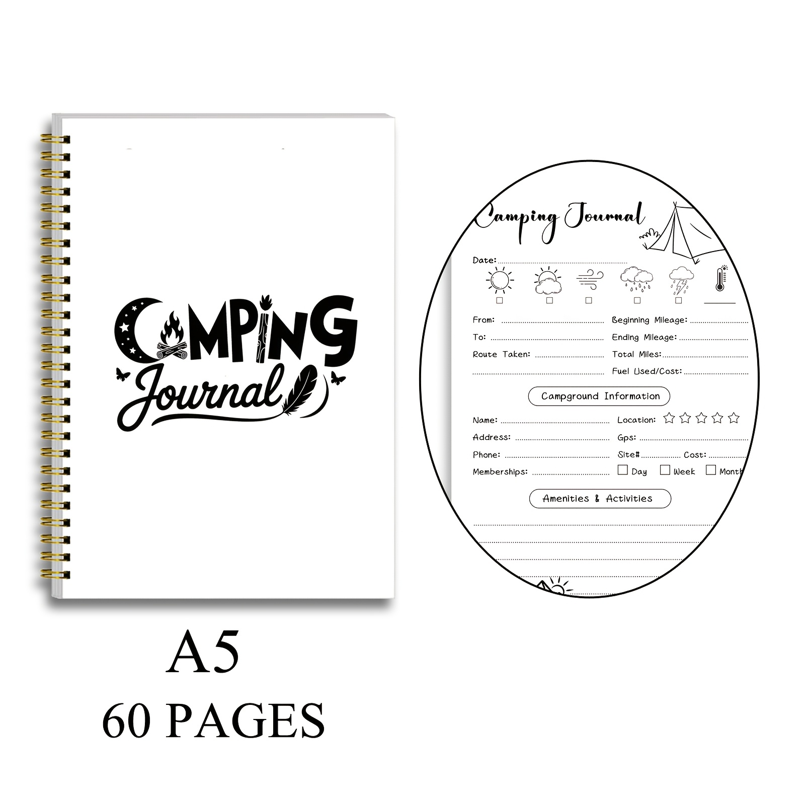 TEMU Journal de souvenirs de camping, de camping, Journal de camping 60 pages