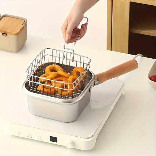 stainless deep fryer with removable basket lid food grade 201 steel induction gas stove compatible for home outdoor camping fries dumplings ready durable easy clean portable with sturdy handle