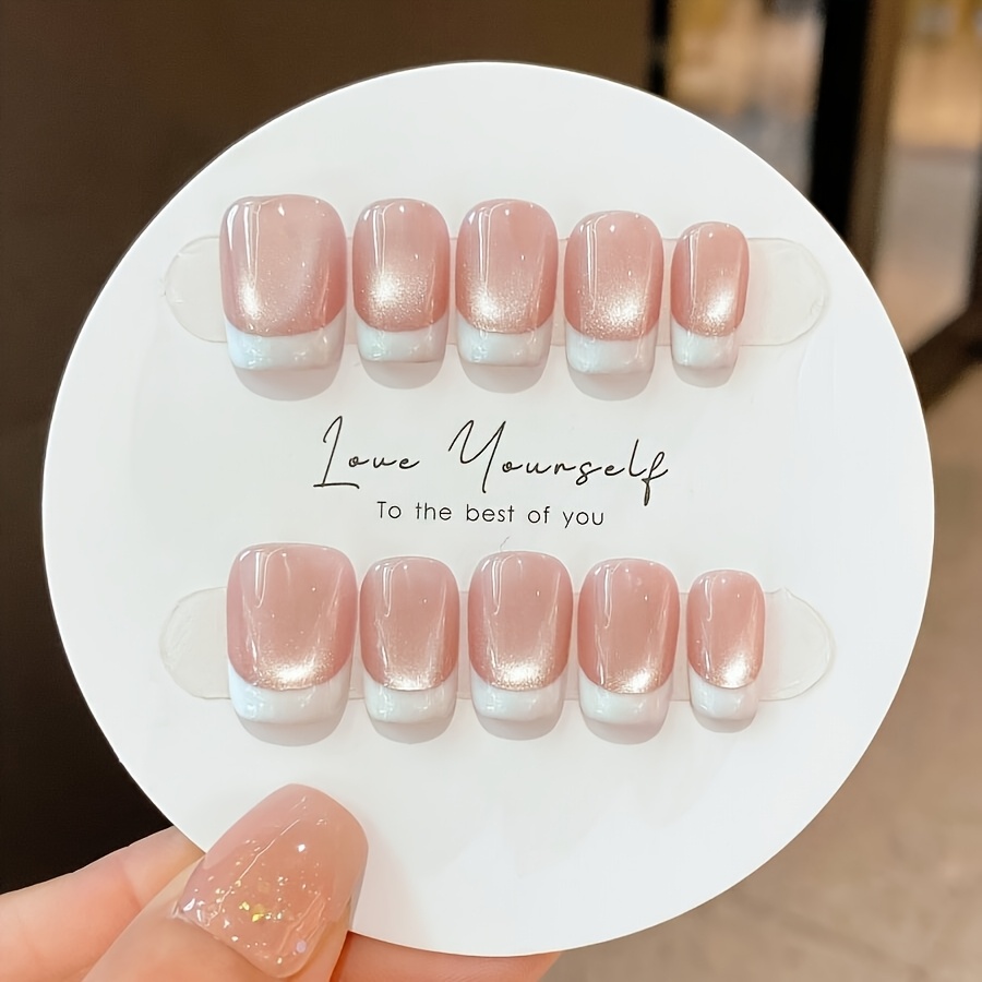 TEMU Set da 10 pz Adesivi per Nail Art per Manicure Francese a , Ricreate per Unghie a Pressione Corte Occhio Rosa Traslucido, Adatti per Trucco