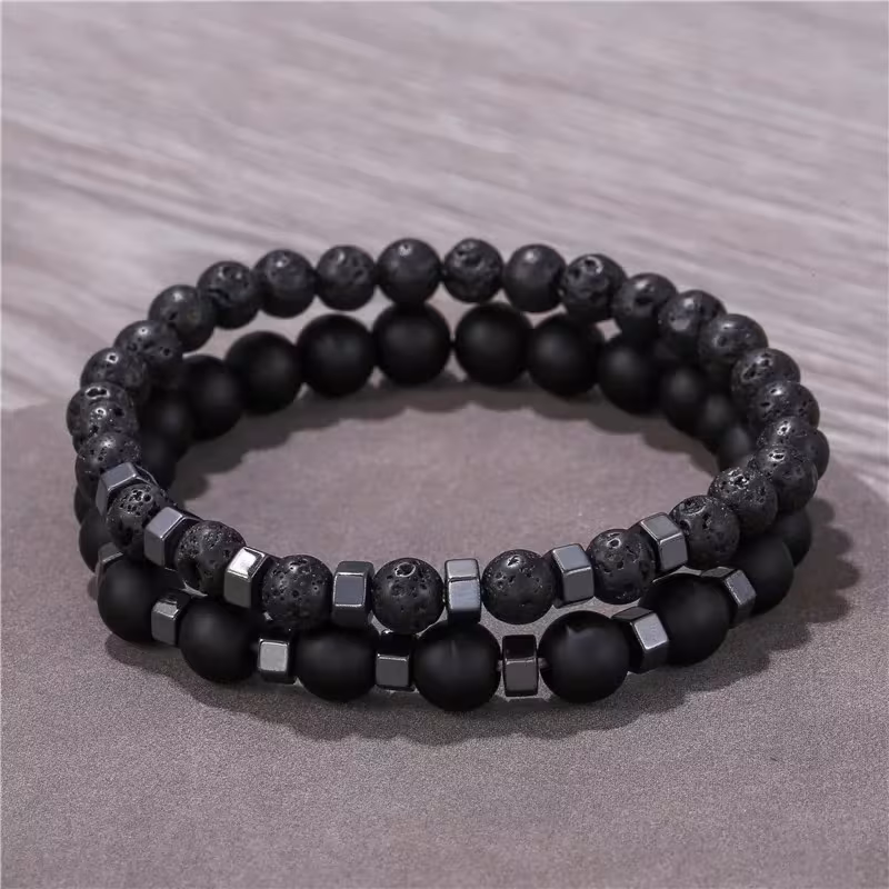 2pcs set black stone bead bracelet suitable for birthday anniversary gifts to boyfriend husband and christmas fathers day gifts Product details 2