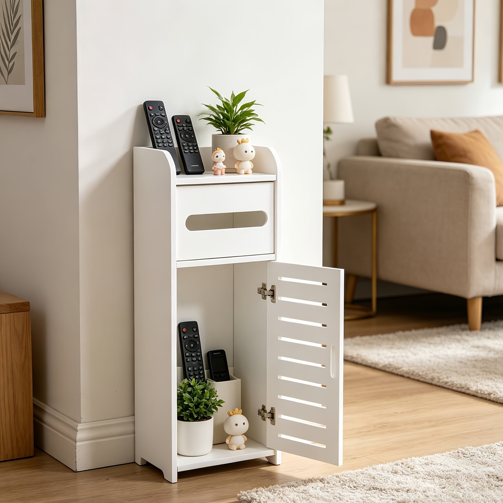 TEMU Standing Shelf, 3 Tier Bathroom Floor Cabinet, 17w*22d*56h Cm, White Storage Cabinet With Door, Free Standing Shelf Unit For Bedroom, Bathroom