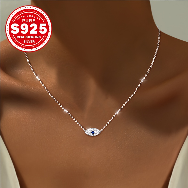 Women's S925 Silver Evil Eye Necklace with Cubic Zirconia, Protective Gift