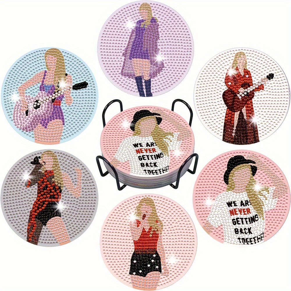 6pcs Coaster Set, Theme, 3.94" Acrylic Crystal Rhinestones, Non-slip And Heat-resistant, Decor And Craft