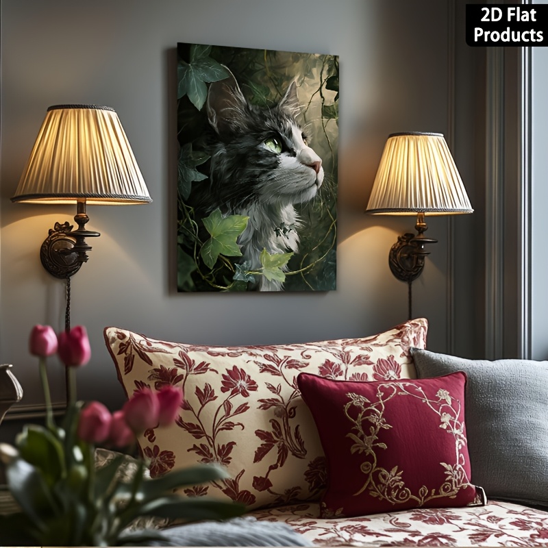 Framed Canvas Painting Wall Decor Featuring a Gray Maine Cat