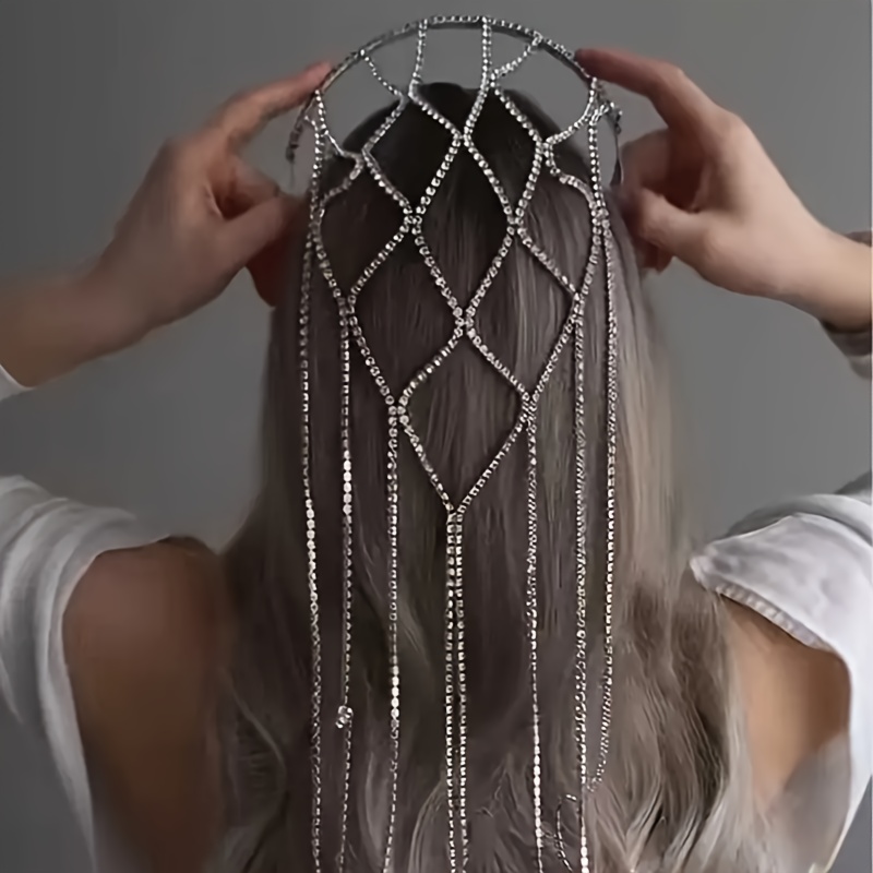 1pc elegant and luxurious diamond encrusted tassel headband fashionable and high end headwear for women suitable for daily wear   parties a versatile jewelry gift for your girlfriend