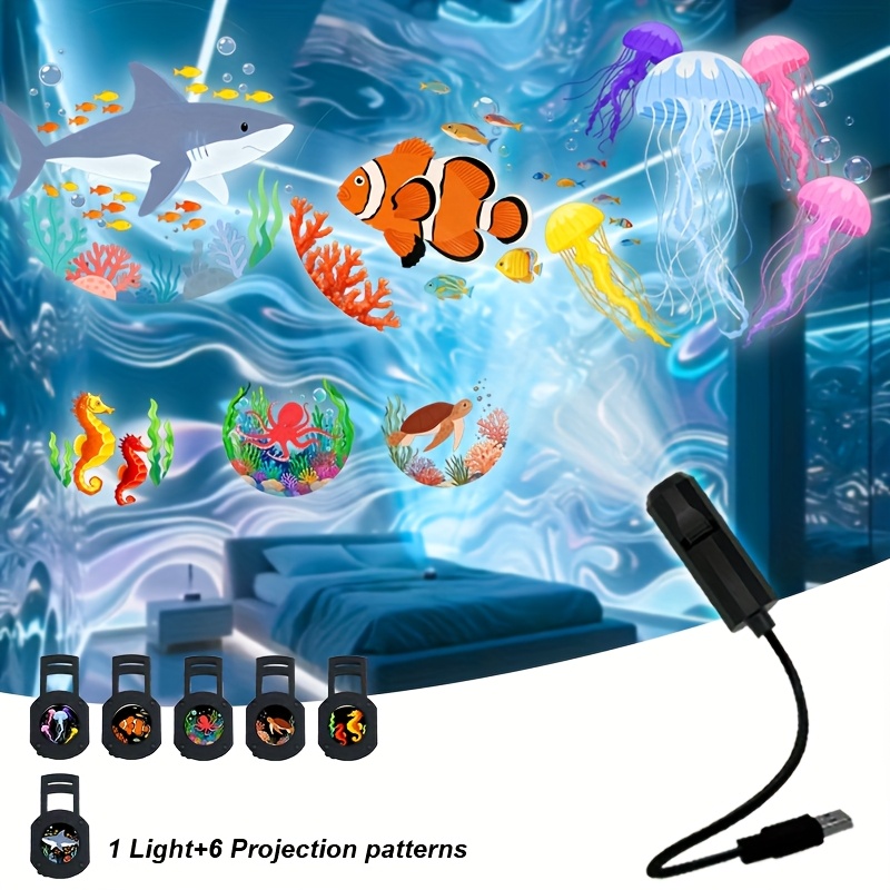 1set Led Projector Night Light With 10pcs/6pcs/3pcs Projection Patterns, Projection Lamp, Led Ocean Projection Lamp, Usb-powered Space-themed Bedroom Decor, Bedroom Night Light, Space Theme Decor