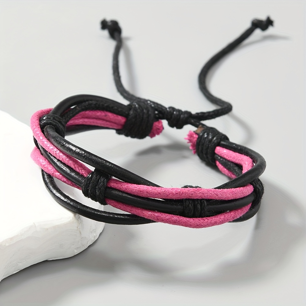Boho Handwoven Leather Bracelet Adjustable Unisex Colorful Casual Wear Accessory