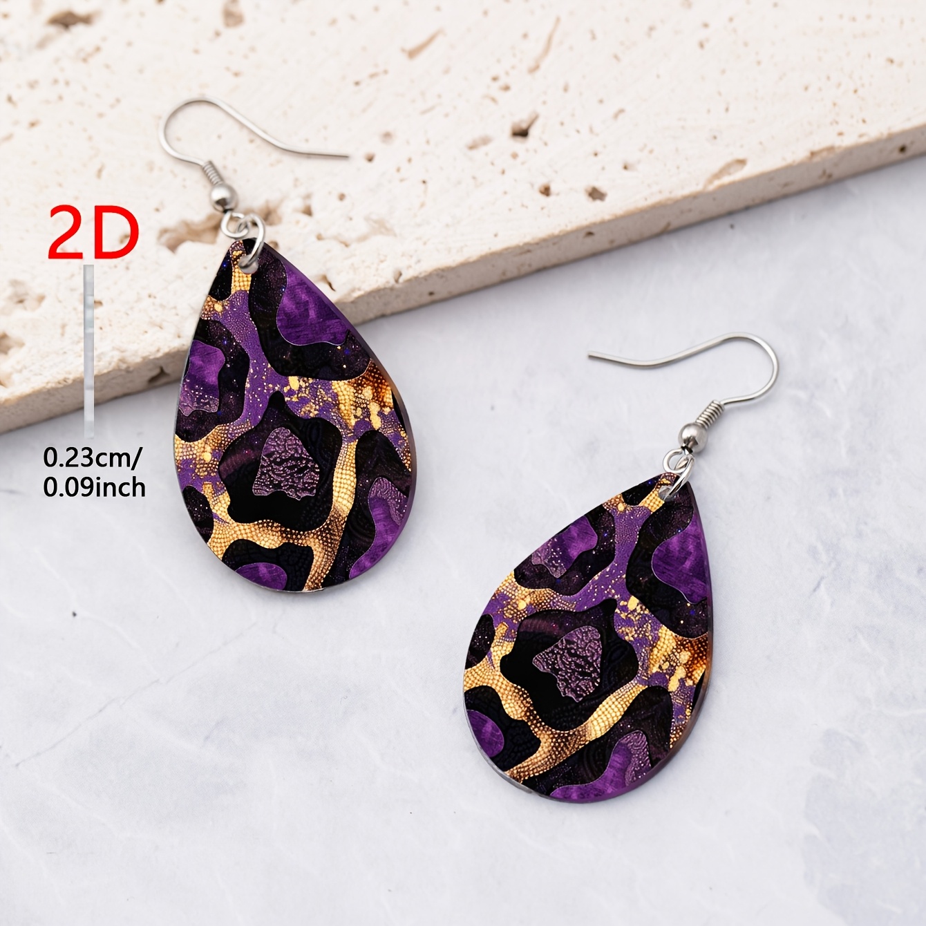 Women's Purple Golden Leopard Pattern Acrylic Pendant Earrings