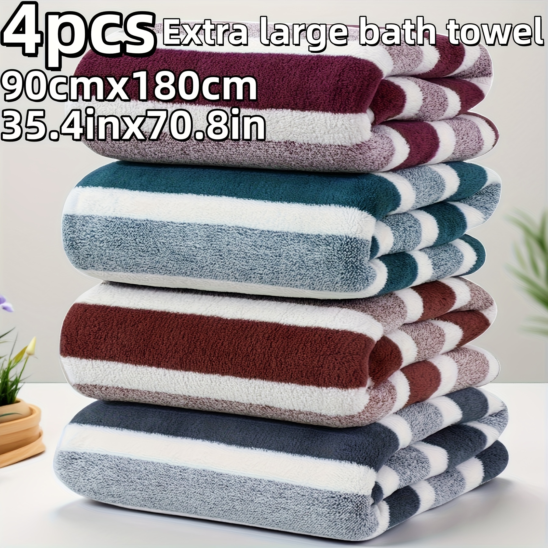 Image of 4pcs Jumbo Bath Towels, Wide Stripes 90cm X 180cm/35.4in X 70.8in, Bathroom Essential Wrap Towel -friendly Absorbent Style, Lightweight, Suitable For Home, Hotel And Spa Use Adult Large Towel