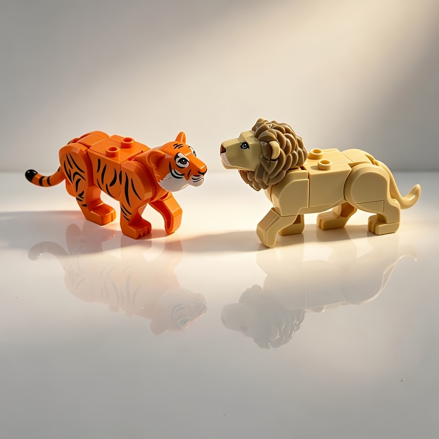 TEMU Accessoires de Blocs de Construction MOC , Ensemble Animaux : Tigre, Léopard, Lion. Combinaisons de Blocs de Construction pour Scènes Animales,