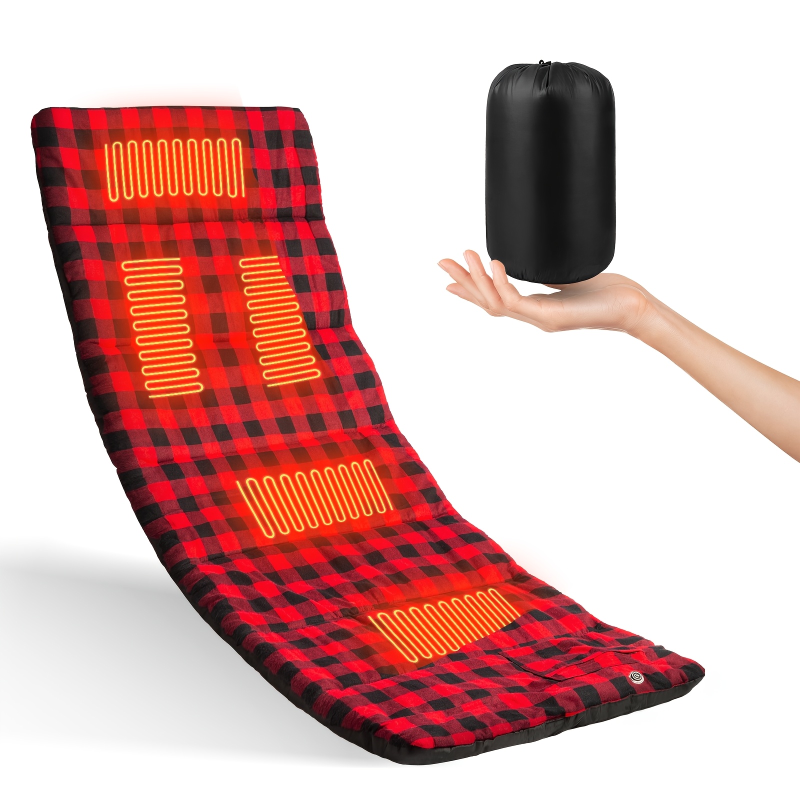 TEMU Portable Heated Sleeping Bag Mat, Heating Sleeping Bag Liner, 5 Heating Zones, Grid Electric Heating Pad, Electirc Sleeping Bag Heater For Cold