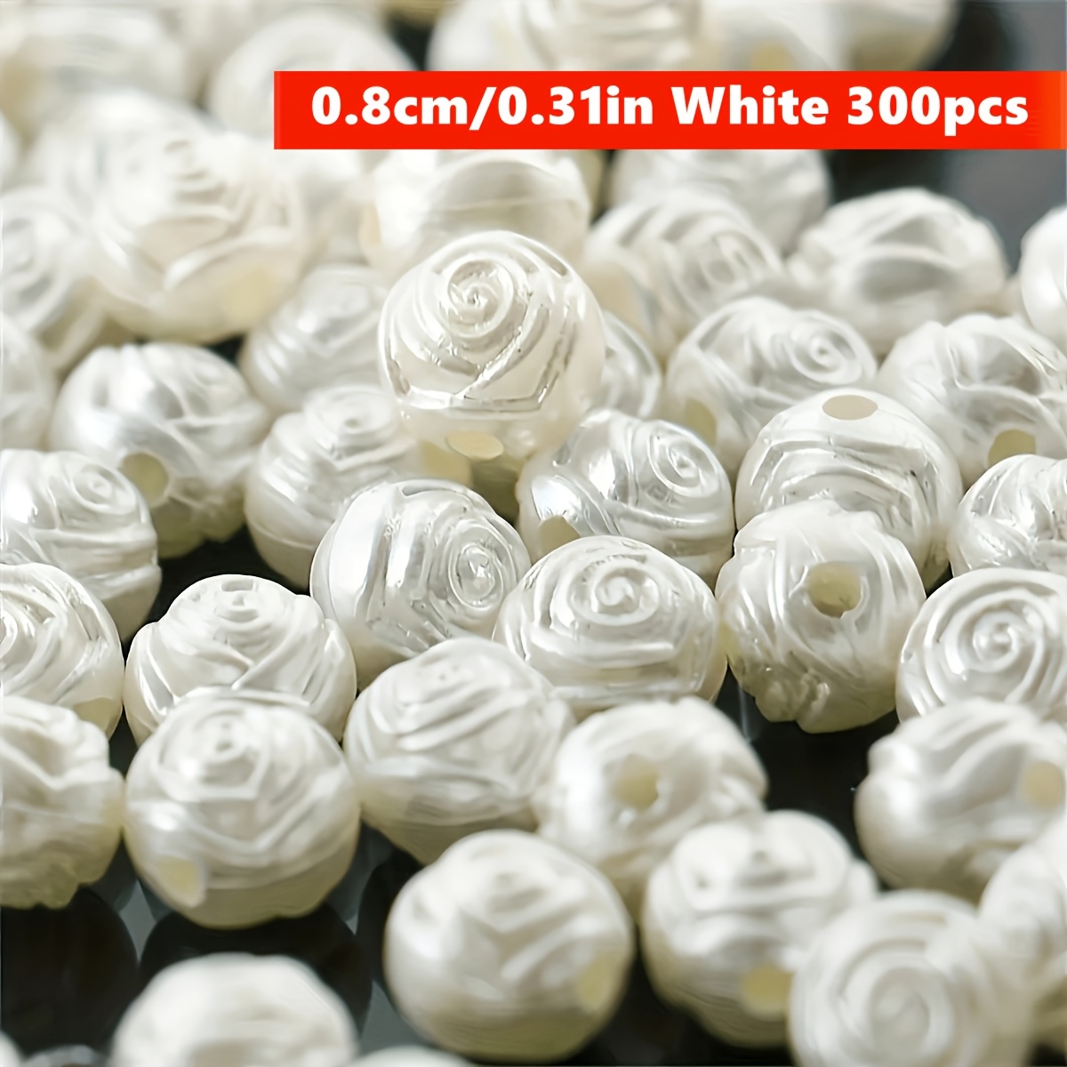 TEMU 8mm 300pcs Acrylic Rose Beads White Spacer Beads, Suitable For Jewelry Making, Bracelets, Necklaces, Ring Additions, And Phone Strap Crafting