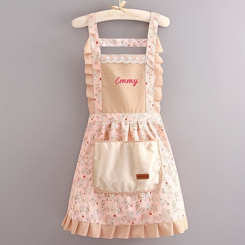 TEMU Tablier Princesse Personnalisé avec , , Tablier Élégant pour Femme avec Volants, Poche Lavable, Idéal , Uniforme de Travail, Café, Salon de