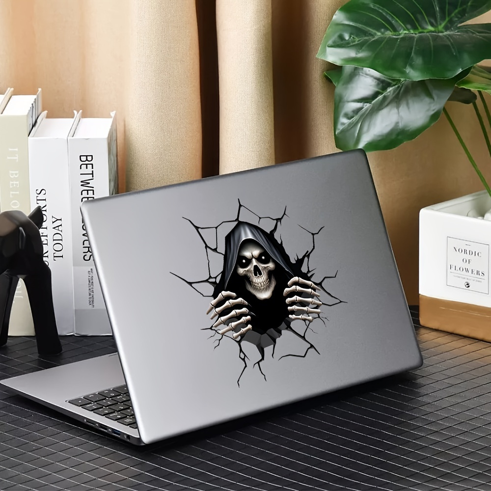 flat sticke2D Horror Skull Car Sticker - Double Sided Peep Crack Wall Sticker, High Quality PVC Self Adhesive Design, suitable for irregular shape edge decoration of vehicles, laptops, walls