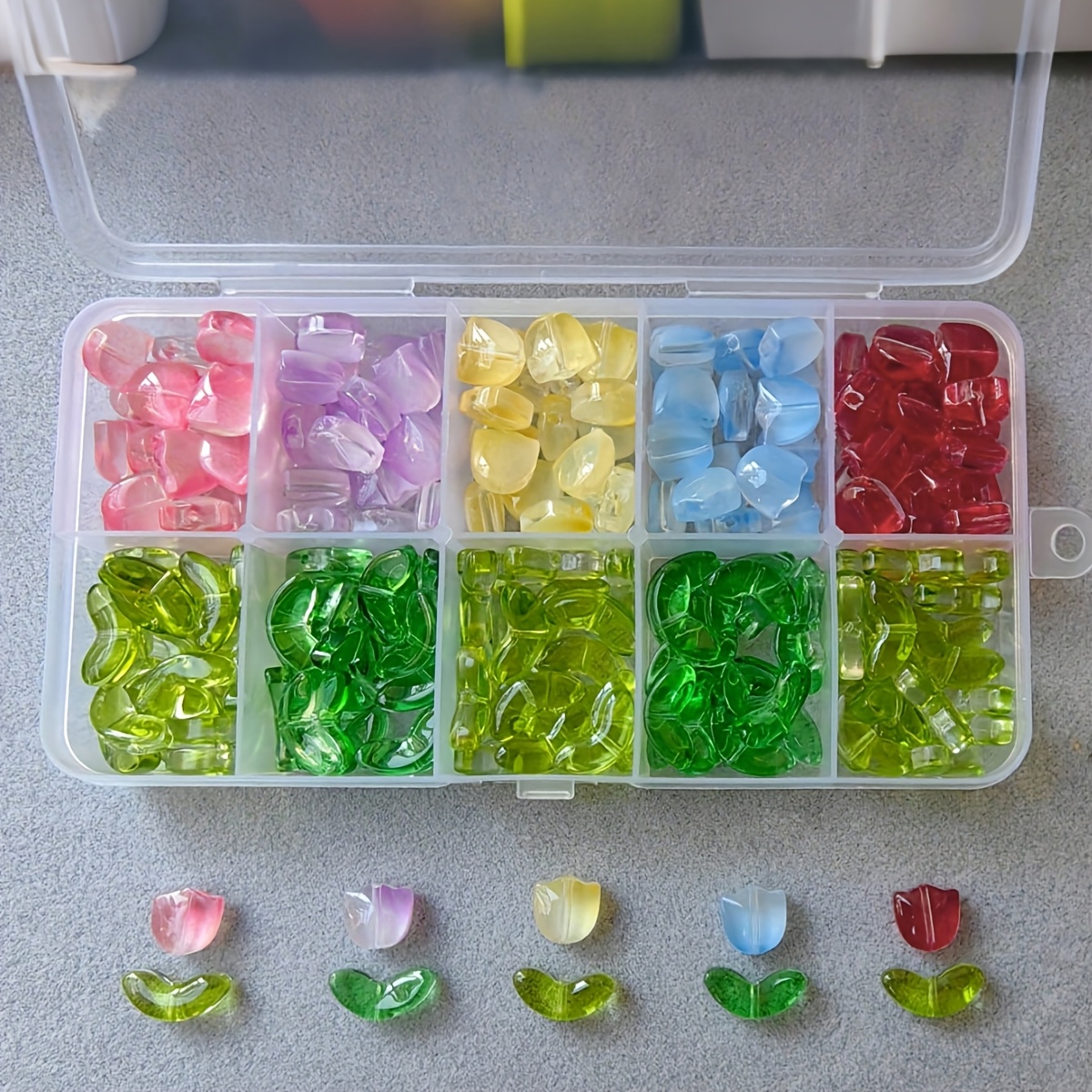 TEMU 100 pièces de perles en verre avec fleurs et feuilles de , pour bracelets, , boucles d'oreilles, sacs, pendentifs de téléphone portable,