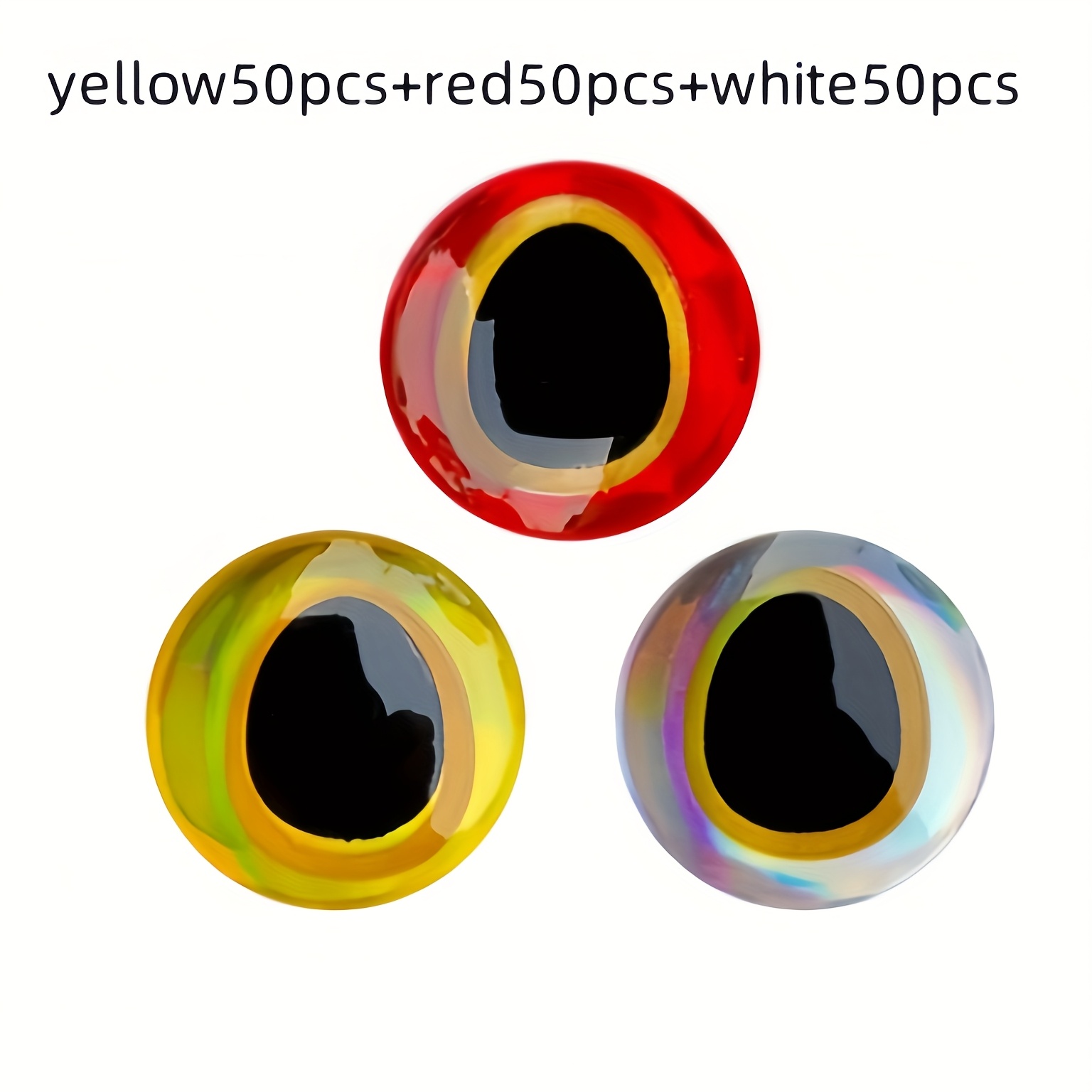 E-shop 150 Stück 3D-Simulierte Fische Augen 3Mm 4Mm 5Mm 6Mm 10Mm12Mm Falsches Köder Fische Augen Rot, Gelb Und Weiß Drei-Farben-Mischung Und Passen 50