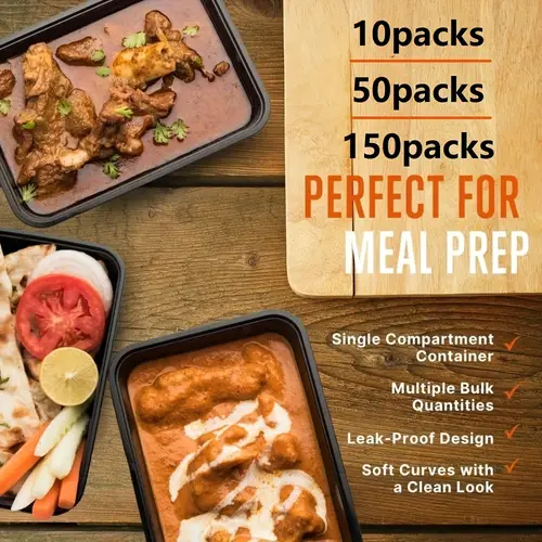 50 pack 32oz meal prep plastic food storage containers with lids compartment black rectangular reusable bpa free microwavable freezer dishwasher safe stackable