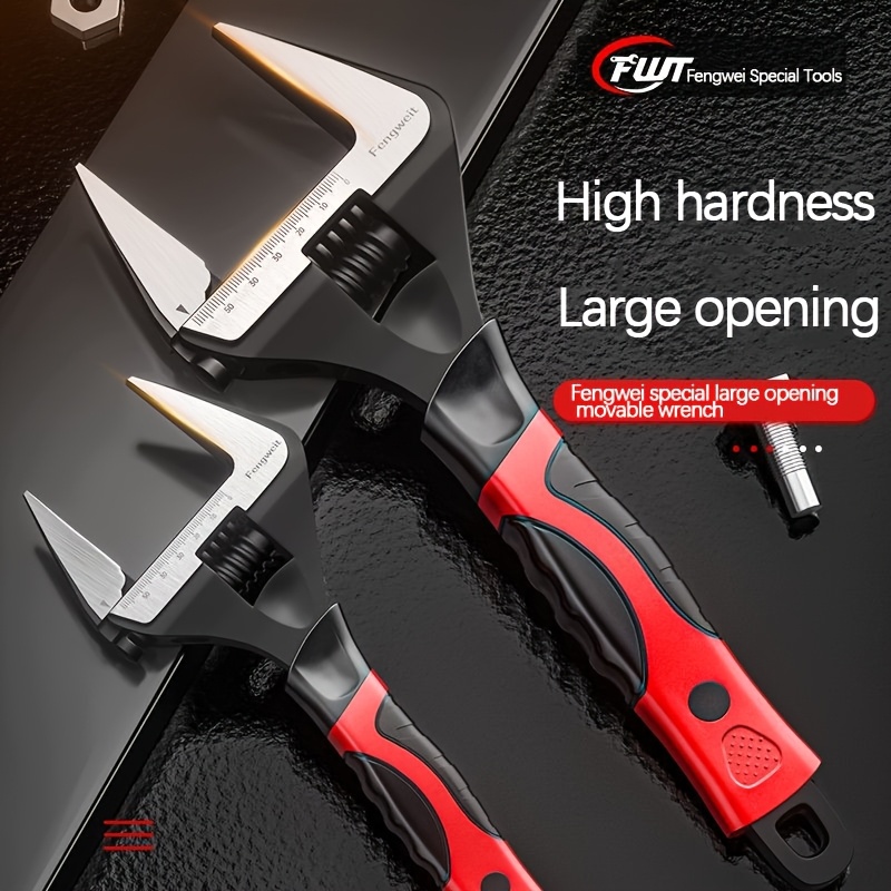 

Adjustable Large Opening Wrench, High-hardness Plumbing Tool With Short Handle And Large Diameter, Steel, Ideal For Home Screw Removal.