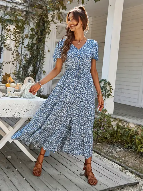 New Elegant Loose Slit Long Dress Floral Printed Dresses for Women Summer Beach Holiday Leisure Viscose Dresses High Waist Elastic Dress with * New Elegant Loose Slit Long Dress Floral Printed Dresses for Women Summer Beach Holiday Leisure Viscose Dresses High Waist Elastic Dress with *