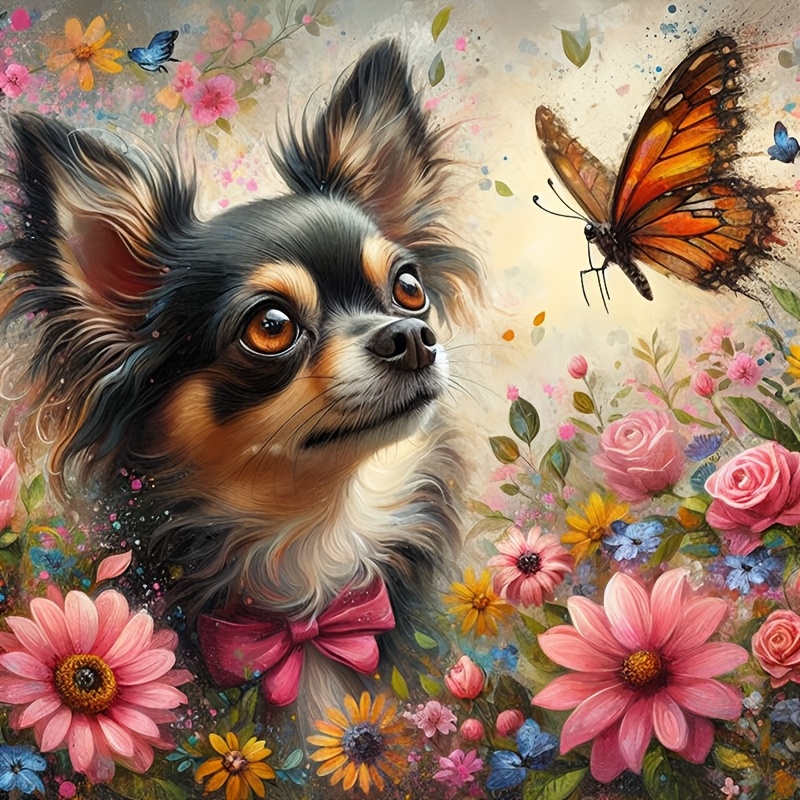 

Chihuahua & Diamond Painting Kit, Round Diamond Art Canvas, 50x50cm/40x40cm, Handcraft Activity, With Create Your Own Diamond Art For Home Decor, Perfect Gift, Diamond Painting Accessories